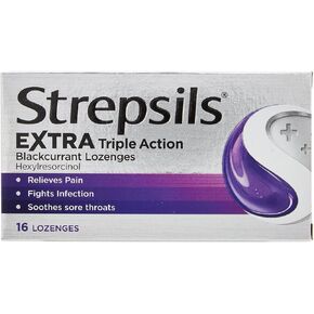 Extra Triple Action Blackcurrant Lozenges 16 Count by Strepsils