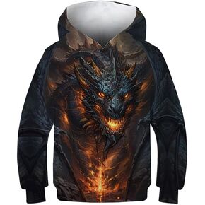 Kid's Print Funny 3D Dragon Long Sleeve Hooded Hoodies Sweatshirts for Boys Girls 6-14 Years