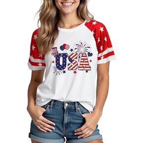 الرابع من يوليو قمصان النساء: الولايات المتحدة الأمريكية حظر الألوان قصيرة الأكمام الأمريكية in Kuwait