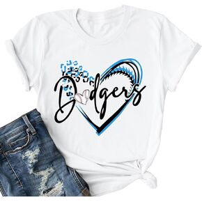 ALLTB Baseball Shirt for Women Baseball Mom Shirt Baseball Heart Graphic Tee Game Day Short Sleeve Tops