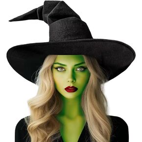Witch Hat, 17.8IN Black Felt Wizard Hat for Adults and Teens Novelty Alchemy Cosplay Accessories for Halloween Witch Costume Party Christmas Masquerade Carnivals