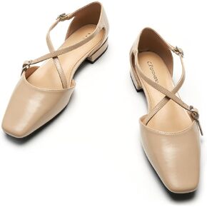 C.Paravano Women's Flats Square Toe Cross-Strap Sandals Stylish Comfortable Dress Shoes for Casual Wear, Work, Travel & Social Events