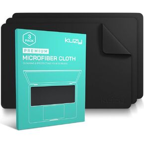Kuzy 3 Pack Precium Microfiber Cleaning Cloying - قطعة قماش كبيرة قابلة لإعادة الاستخدام للنظارات والشاشات وأجهزة الكمبيوتر المحمولة MacBook وأجهزة التلفزيون والإلكترونيات - خالية من الخدش ، نظافة خالية من الوبر ، 3 عبوات - أسود - أسود