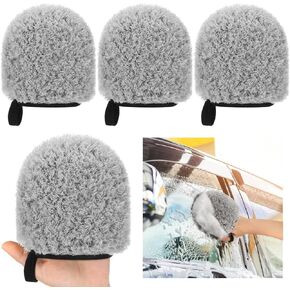 4 Pcs Wheel Cleaner Mitts for Car - Auto Detailing Microfiber Finger Wheel Wash Mitt Auto Detailing Car Washing Accessories for Grills and Tight Areas 4.33in x 4.72in Grey
