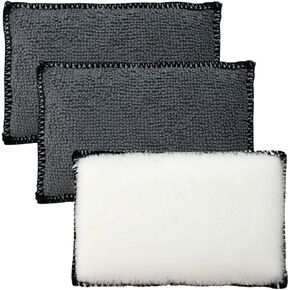 3PCS Car Interior Scrubbing Sponges, 5.5"×3.9" Microfiber Auto Cleaning Applicator Pad, Detailing Scrub Sponge for Vehicle Leather Seat, Vinyl, Plastic, Upholstery (Grey/White)