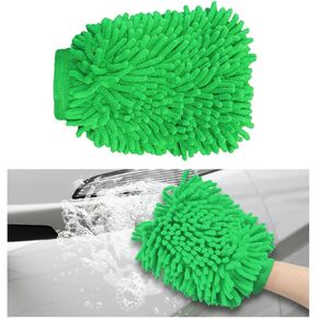 Car Washing Gloves, Easy Foam Double-Sided Chenille Microfiber Wipe Cleaning Gloves, Absorbent Fluff Wash Mitt Cleaning Tool for Vehicles, Universal Car Accessories (Purple)