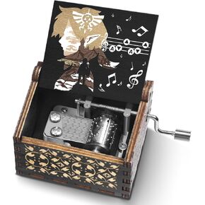 Jupswan Anime Wooden Music Box for Women - Cartoon Hand Crank Engraved Cute Musical Box Vintage Mechanism Small Personalized Gifts for Friend Girlfriend Boyfriend Wife Son On Birthday