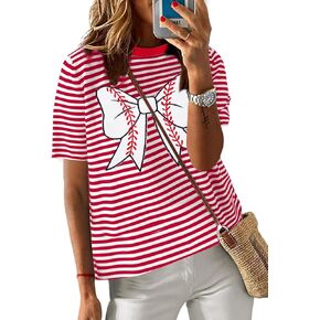 Womens Baseball Shirts Baseball Bow T Shirt Sequin Baseball Embroider Shirt Baseball Mom Tee Striped Game Day Gifts Top