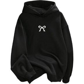 Girl's Bow Graphic Long Sleeve Hoodie Hooded Neck Casual Sweatshirt Pullover Tops