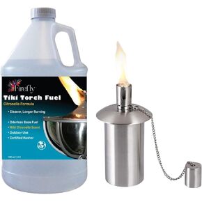 Firefly Biodegradable Citronella Tiki Torch Fuel + Brushed Stainless Steel Tiki Torch Canister Replacement