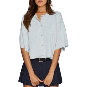 Cicy Bell Womens Half Sleeve Cardigan Sweaters Cropped Button Down Tops Oversized Lightweight Ribbed Knit Summer Outfits