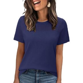 WIHOLL Women’s Short Sleeve Sweater 2025 Spring Summer Tops Pointelle Knit Business Casual Outfits Work Blouses Clothes