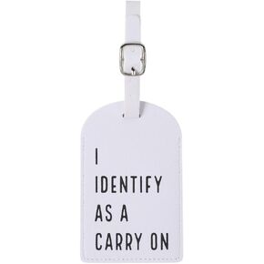 I Identify As A Carry On Funny Leather Luggage Tags for Suitcase or Baggage - Privacy Cover ID Label with Loop and Address Card for Travel Bag - Unique Hilarious Travel Gift Accessories for Men Women