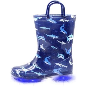 Euxterpa Kids Toddler تضيء Rain Boots Boys Girls Patterns Pattists and Glitter Boots with Easy on Handles