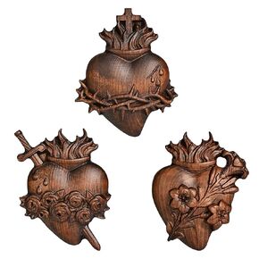 bgcarpenter Three Sacred Hearts Wall Decor Wooden Sacred Heart of Jesus Immaculate Heart of Mary The Most Chaste Heart of Joseph, Religious Handmade Holy Family Wall Art - 4 Inch