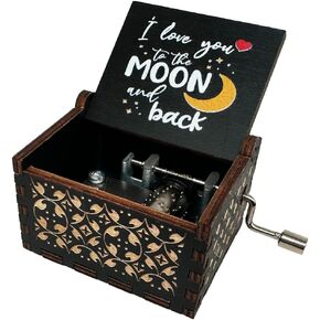 You're My Sunshine Wood Music Box, Antique Engraved Wooden Musical Boxes Gifts for Lover, Boyfriend, Girlfriend, Husband, Wife(to The Moon and Back,Black)
