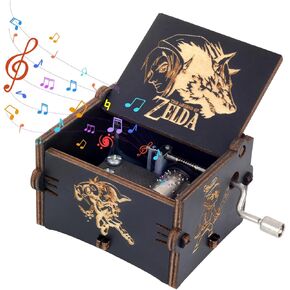 Hand Cranked Music Box Vintage Wooden Craft Laser Engraved Musical Box Plays Melody - Song of Storms, Mini Music for Christmas Halloween Valentines Birthday Gifts for Game Fans