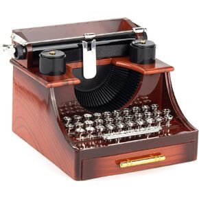AUEAR, Vintage Typewriter Music Box with Drawer Clockwork for Home Office Decoration