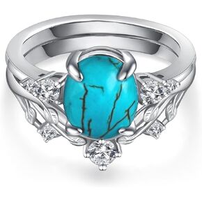 Genuine Turquoise Rings for Women 925 Sterling Silver Turquoise Engagement Ring Set Western Nature Gemstone Turquoise Promise Wedding Ring Jewelry for Women