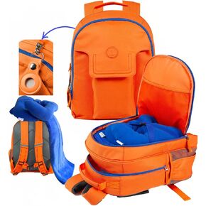 3pc Kids Travel Backpack for airplane | Kids travel pillow and blanket set | Kid AirTag holder included | Purple backpack