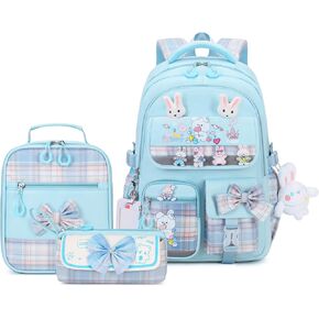 Girls Backpack 3pcs School Back pack with Lunch Box Teen Girl Backpack Set Cute Kids School Bag Bookbag for Teen Girls(Blue)