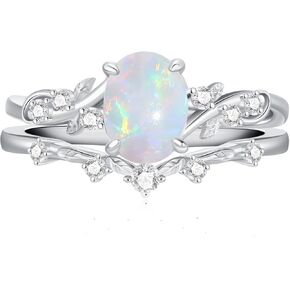 1.5 قيراط النار خاتم الزواج أوبال S925 Sterling Silver Twig Twig Oval Opal Ring Fridal مجموعة الوعد أوبال خطبة للنساء