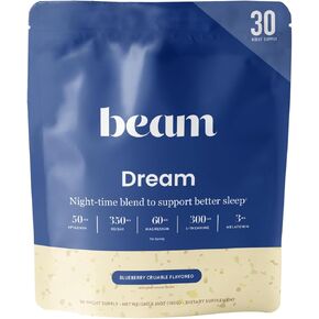 Beam Dream Sleep Powder, Natural Sleep Aid and Magnesium Hot Cocoa Drink for Adults, Calming Sleep Supplement with Apigenin, Nighttime Sleep Drink Powder, Third Party Tested Supplement, 30 Servings