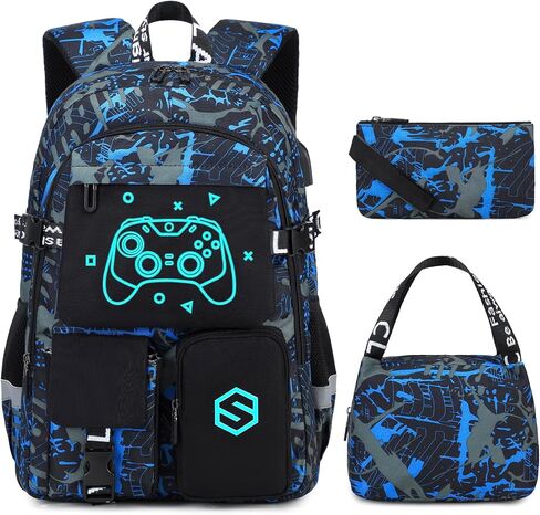 Boys Backpack, Cool Luminous School Backpacks for Boys with Lunch Bag Pencil Case, Kids Backpack Kindergarten Elementary Middle School Book Bags for Teen Boy Children with USB Charging Port in Saudi Arabia