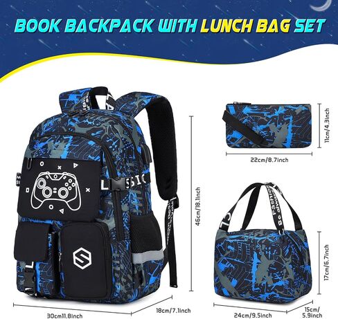Boys Backpack, Cool Luminous School Backpacks for Boys with Lunch Bag Pencil Case, Kids Backpack Kindergarten Elementary Middle School Book Bags for Teen Boy Children with USB Charging Port in Saudi Arabia