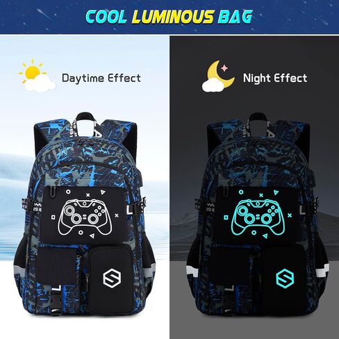 Boys Backpack, Cool Luminous School Backpacks for Boys with Lunch Bag Pencil Case, Kids Backpack Kindergarten Elementary Middle School Book Bags for Teen Boy Children with USB Charging Port in Saudi Arabia