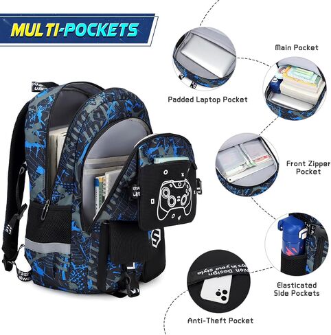 Boys Backpack, Cool Luminous School Backpacks for Boys with Lunch Bag Pencil Case, Kids Backpack Kindergarten Elementary Middle School Book Bags for Teen Boy Children with USB Charging Port in Saudi Arabia