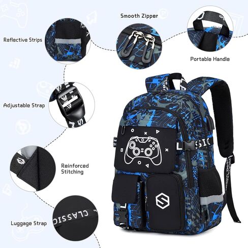 Boys Backpack, Cool Luminous School Backpacks for Boys with Lunch Bag Pencil Case, Kids Backpack Kindergarten Elementary Middle School Book Bags for Teen Boy Children with USB Charging Port in Saudi Arabia