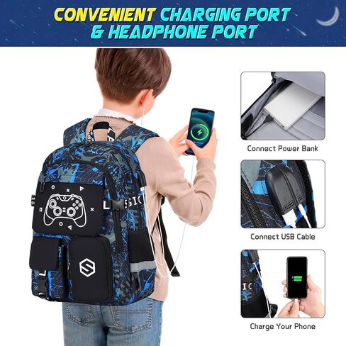 Boys Backpack, Cool Luminous School Backpacks for Boys with Lunch Bag Pencil Case, Kids Backpack Kindergarten Elementary Middle School Book Bags for Teen Boy Children with USB Charging Port in Saudi Arabia