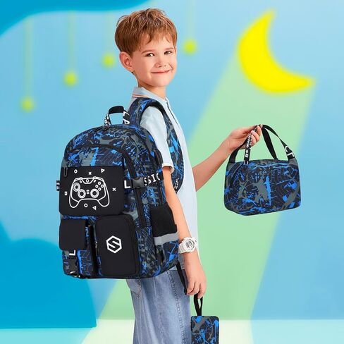 Boys Backpack, Cool Luminous School Backpacks for Boys with Lunch Bag Pencil Case, Kids Backpack Kindergarten Elementary Middle School Book Bags for Teen Boy Children with USB Charging Port in Saudi Arabia