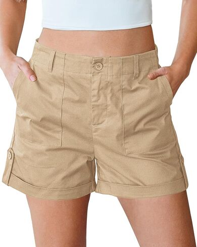 luvamia Shorts for Women High Waisted Dressy Casual Summer Elastic Waist Comfy Rolled Hem Stretch Twill Pocket Shorts in Saudi Arabia