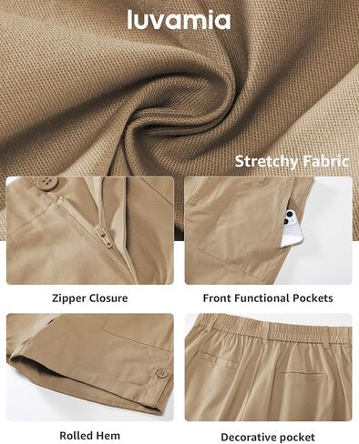 luvamia Shorts for Women High Waisted Dressy Casual Summer Elastic Waist Comfy Rolled Hem Stretch Twill Pocket Shorts in Saudi Arabia