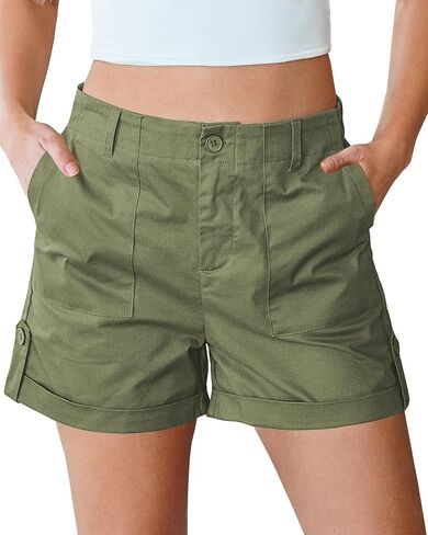 luvamia Shorts for Women High Waisted Dressy Casual Summer Elastic Waist Comfy Rolled Hem Stretch Twill Pocket Shorts in Saudi Arabia