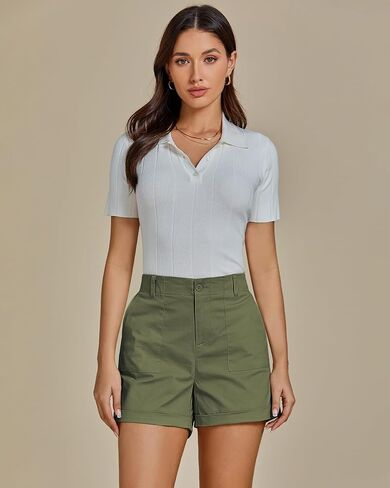 luvamia Shorts for Women High Waisted Dressy Casual Summer Elastic Waist Comfy Rolled Hem Stretch Twill Pocket Shorts in Saudi Arabia