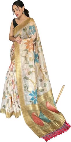 Pure Chanderi Banarasi Silk Saree with 3D digital Print and unstitched blouse in Saudi Arabia