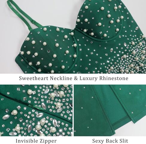 Women's Wedding Guest Rhinestone Pearls Dress Bodycon Sexy Date Night Dress in Kuwait