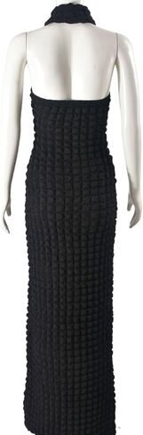 Womens Casual Sexy Halter Sleeveless Sundresses Bubble Textured Backless Prom Cocktail Maxi Dresses in Saudi Arabia