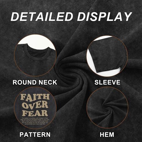 Christian Shirts for Men Faith Over Fear Oversized Shirt Acid Wash Tshirt Graphic Religious T Shirt Bible Verse Tees in Saudi Arabia