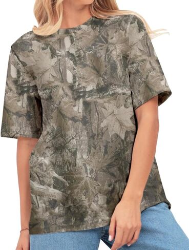 Y2k Camo Oversized Short Sleeve Crew Neck Baggy Shirts Maple Leaf Printed Tshirts Shirts for Women Men in Kuwait