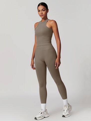 Womens Workout Sets Two Piece Racer-back Tank Top Matching High Waist Leggings Sets Gym Outfits Work Out Clothes in Saudi Arabia