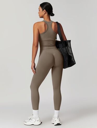 Womens Workout Sets Two Piece Racer-back Tank Top Matching High Waist Leggings Sets Gym Outfits Work Out Clothes in Saudi Arabia