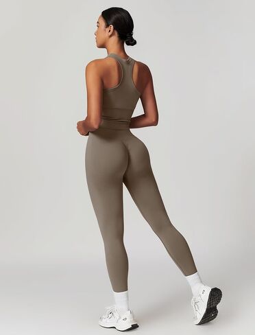 Womens Workout Sets Two Piece Racer-back Tank Top Matching High Waist Leggings Sets Gym Outfits Work Out Clothes in Saudi Arabia