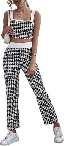 Milumia Women's 2 Piece Outfit Houndstooth Wide Strap Tank Top and Long Pants Set in Saudi Arabia
