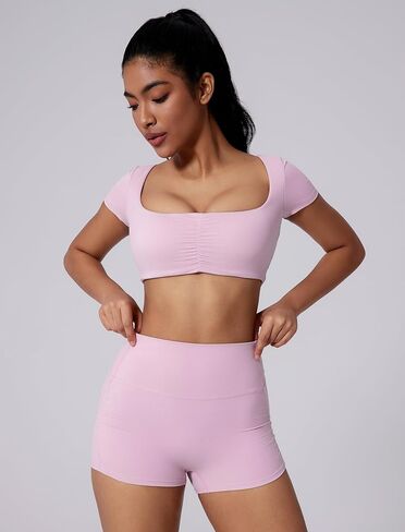 Workout Sets for Women 2 Piece High Waisted Seamless Butt Lifting Shorts and Crop Top Matching Gym Athletic in Saudi Arabia