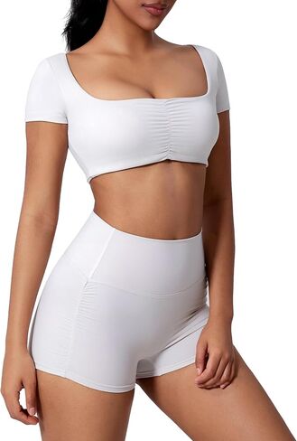 Workout Sets for Women 2 Piece High Waisted Seamless Butt Lifting Shorts and Crop Top Matching Gym Athletic in Saudi Arabia