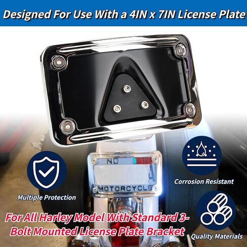 3149 Upgrade Curved Laydown License Plate Mount with Frame Compatible with Harley Davidson 3 Hole Mount (Carbon Fiber) in Kuwait